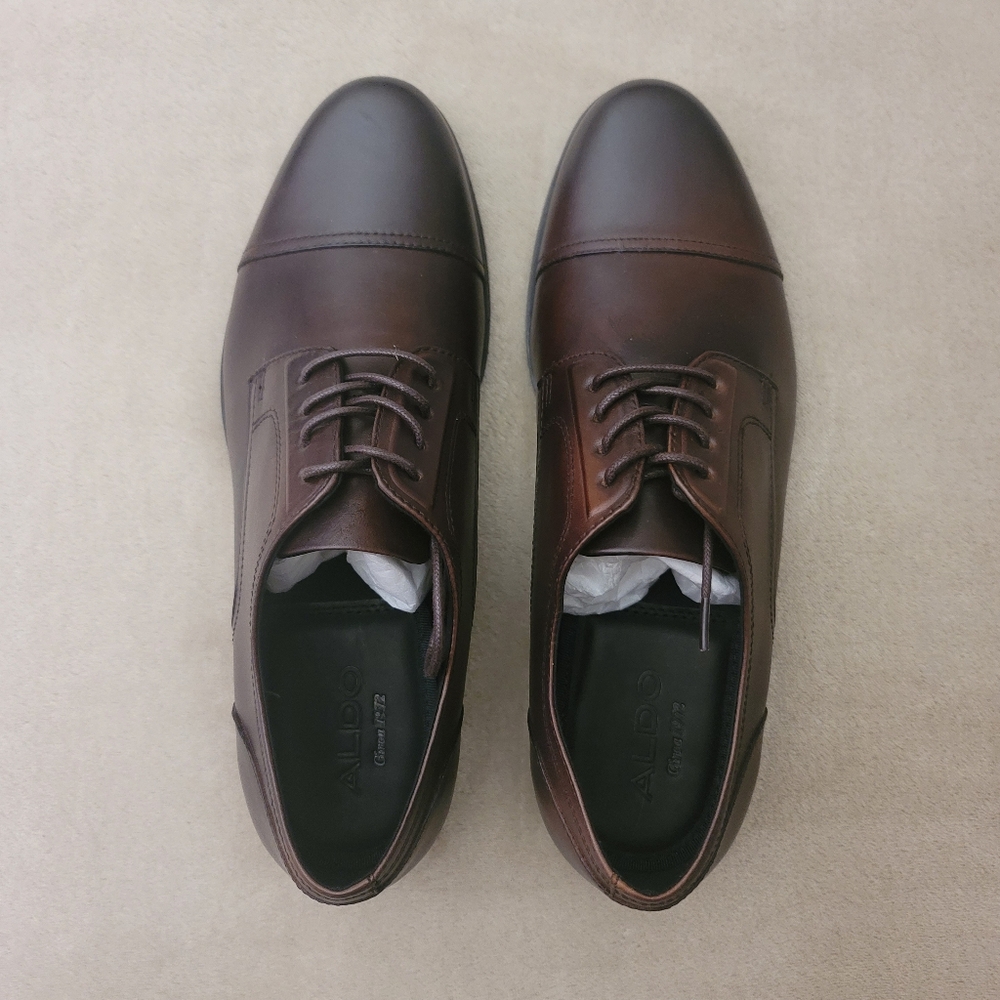 Aldo Men Brown Cap Toe Leather Chelisa Oxford Shoes Sleek Design Size 9.5 NWT